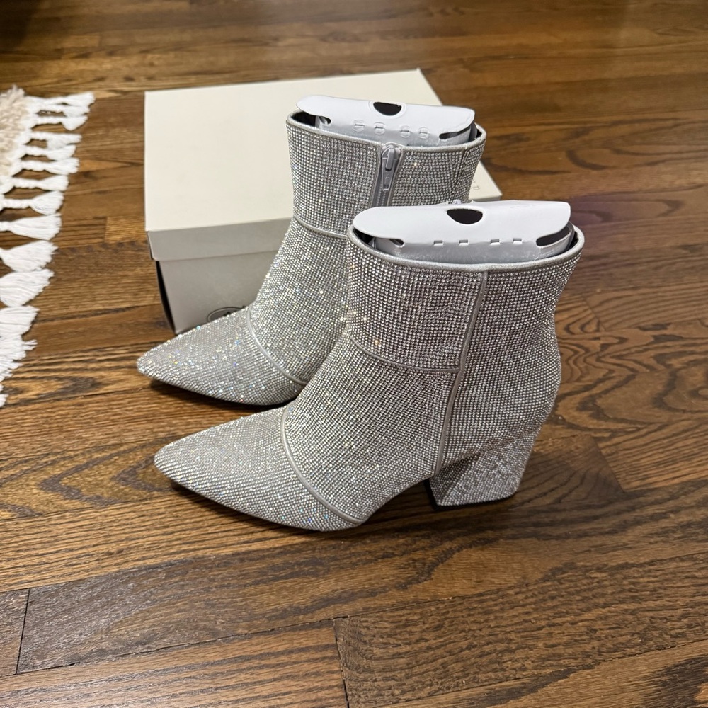 A new day Silver Rhinestone Pointed Toe Heeled Ankle Boots - Picture 3 of 7